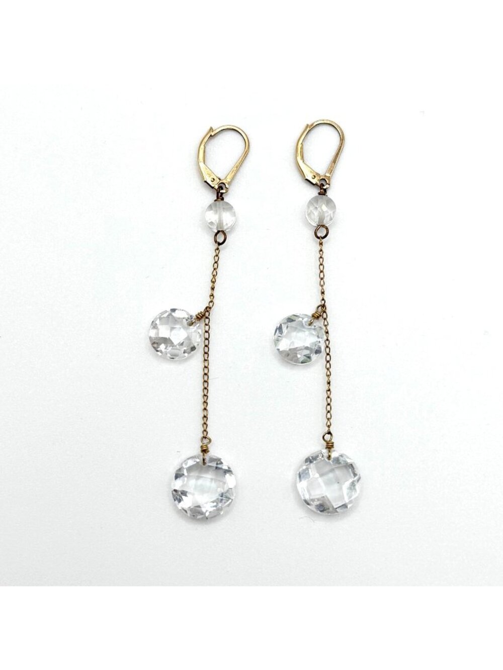 14K Gold-Filled Dangle Earrings With Clear Crystal Accents Lever Back